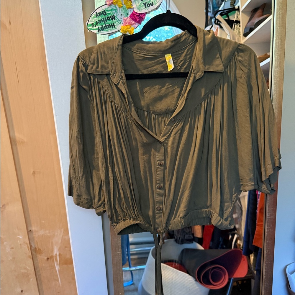 Free People Olive Button-Up Blouse